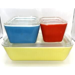 Pyrex Refrigerator Set, Primary Colors, Six Pieces